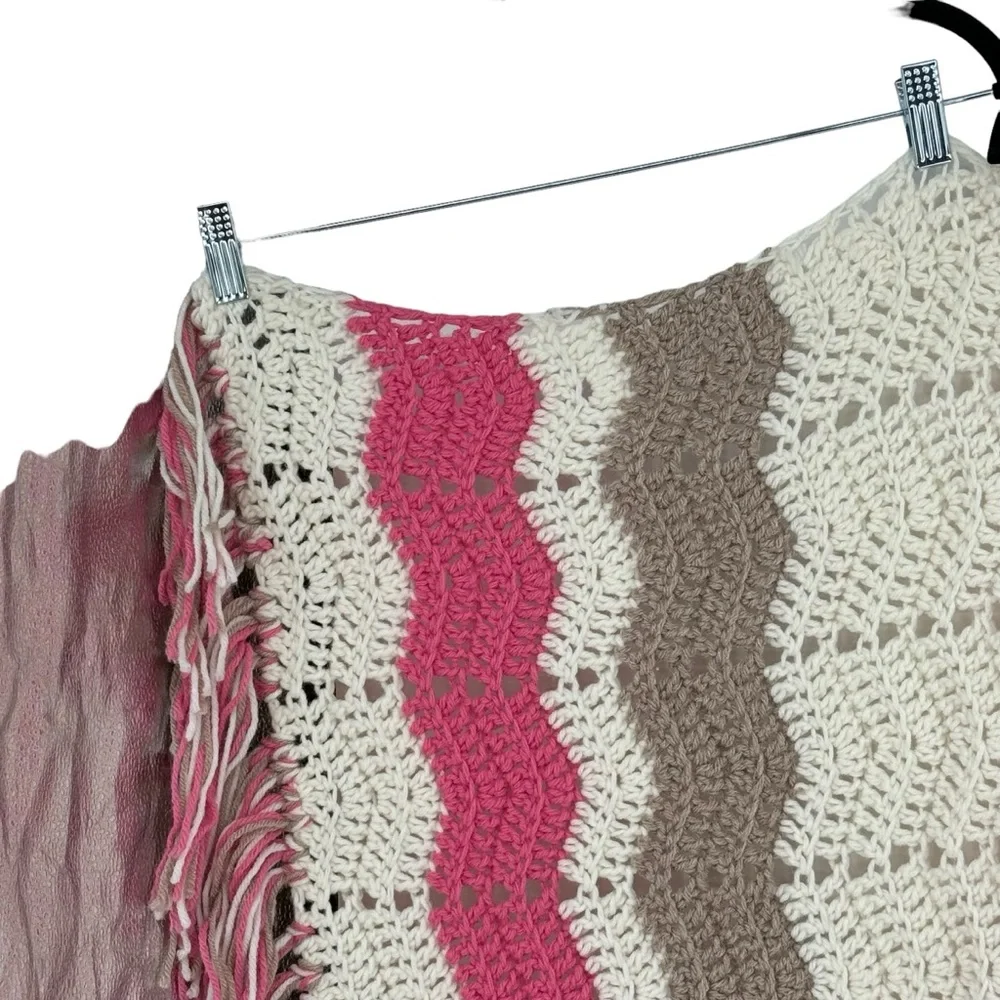 *Beautiful Hand Knit Afghan Throw in Pink Tan and White.